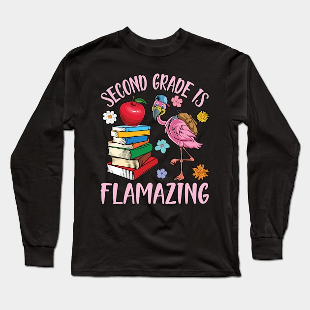 Flamingo Student Happy Back School Second Grade Is Flamazing Long Sleeve T-Shirt by joandraelliot